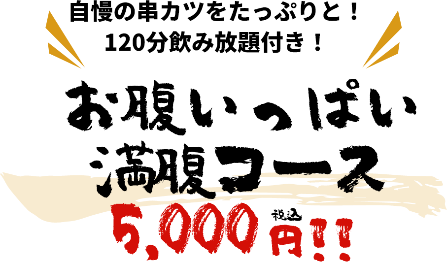 120分飲放題付き！お腹いっぱい満腹コース！5,000円税込!!